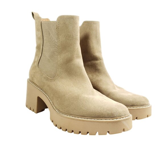 Universal Thread Shoes - Universal Thread Womens Size 11 Beige Faux Suede Chunky Heel Chelsea Boots